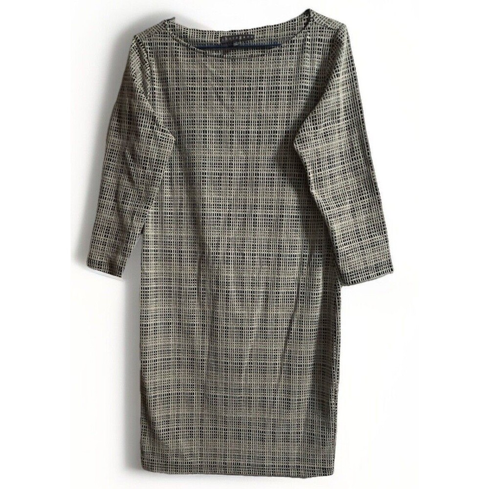Sharagano Sheath Dress 3/4 Sleeves, Black White Checks Size 8, Office  Workwear